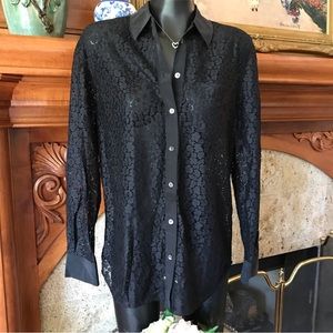 Equipment Femme Black Lace and Silk Top S